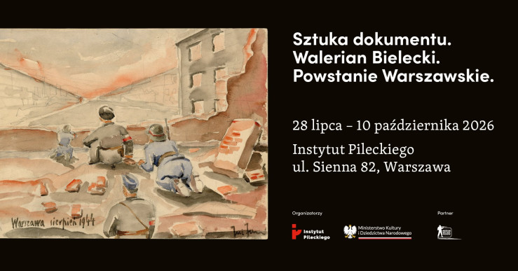 Grafika zapowiadająca wystawę Sztuka Dokumentu. Walerian Bielecki. Powstanie Warszawskie.
