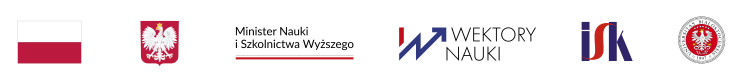Logotypy instytucji i programu. Od lewej: flaga Rzeczypospolitej Polskiej, godło Polski, logotyp Ministra Nauki i Szkolnictwa Wyższego, logo programu Wektory Nauki, logo Instytutu Studiów Kobiecych oraz logo Uniwersytetu w Białymstoku.