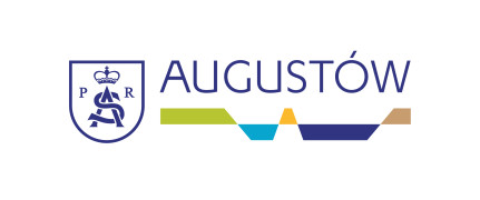 Logotyp miasta Augustów z herbem przedstawiającym splecione inicjały króla Zygmunta Augusta.